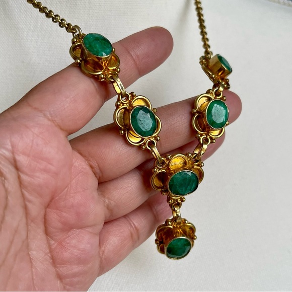 Genuine Natural Emerald/Green Spinel Six Stones Pendant Gold Tone 19" Necklace - Picture 4 of 15